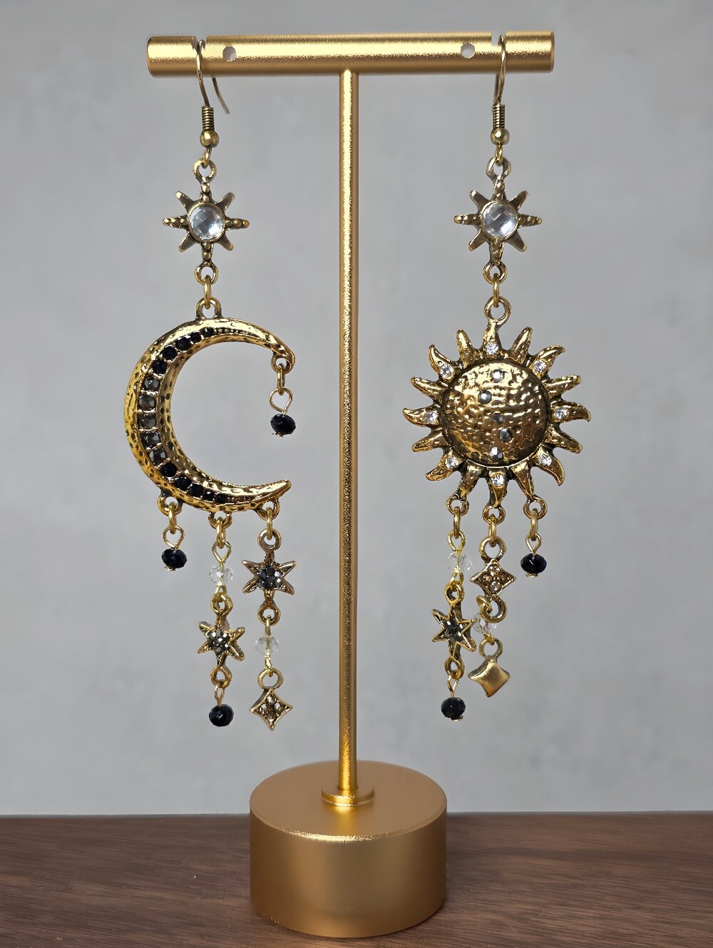 Cosmic Sun Moon Boho Dangle Earrings Statement Jewelry Celestial Vintage Gold